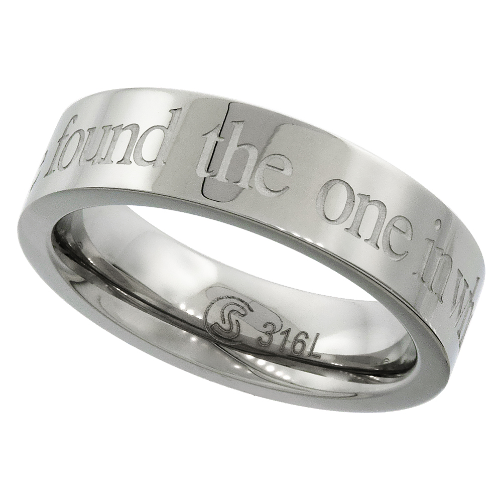 SURGICAL STAINLESS STEEL 5MM I HAVE FOUND THE ONE IN WHOM MY SOUL DELIGHTS WEDDING RING SIZES 5 - 9
