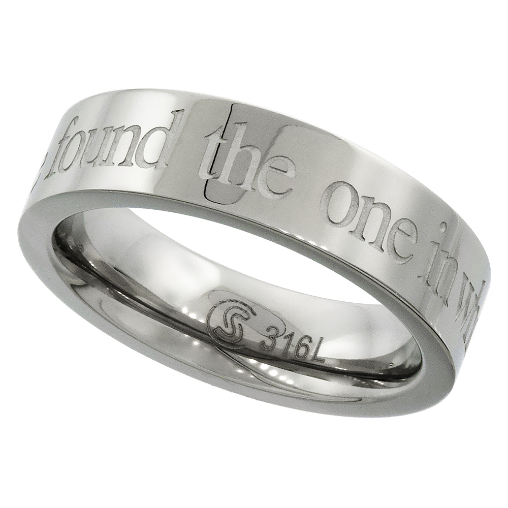 Surgical Stainless Steel 5mm I HAVE FOUND THE ONE IN WHOM MY SOUL DELIGHTS Wedding Ring, sizes 5 - 9