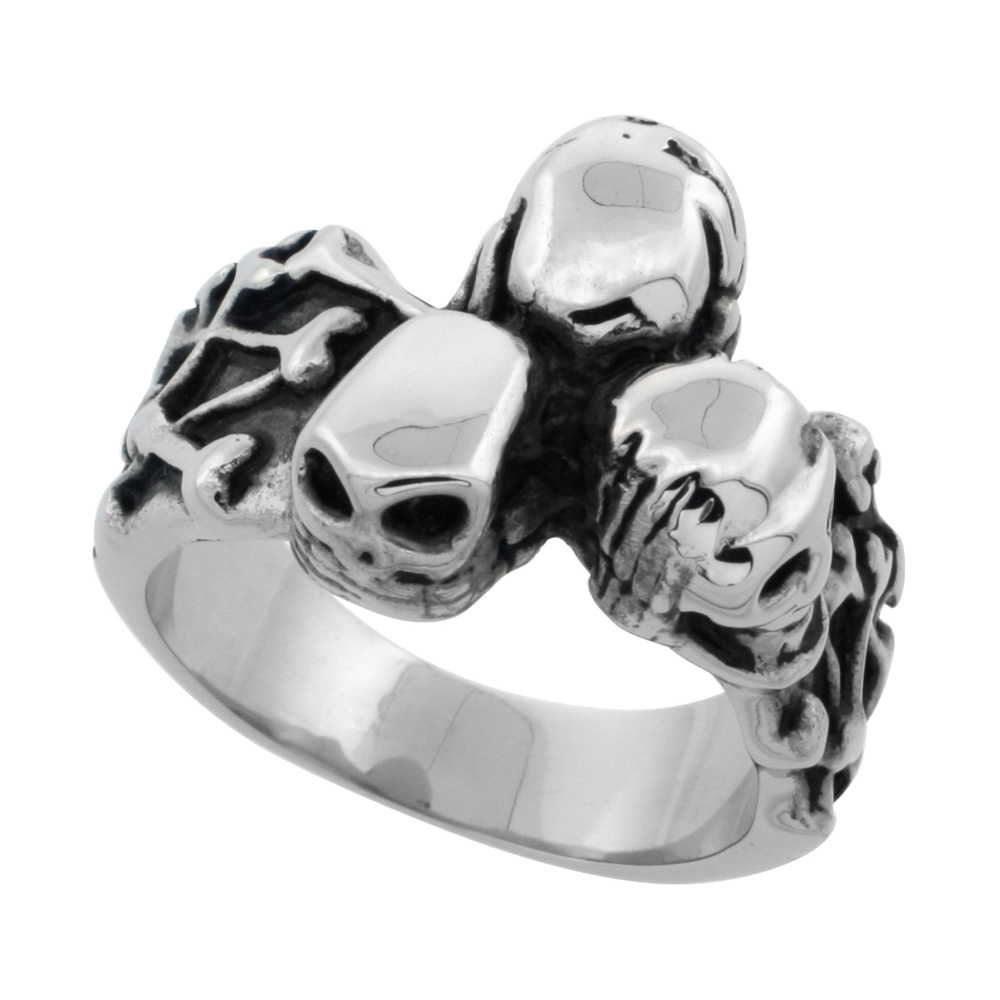 STAINLESS STEEL BONES BIKER RING FOR MEN 5/8 INCH LONG SIZES 9 - 15