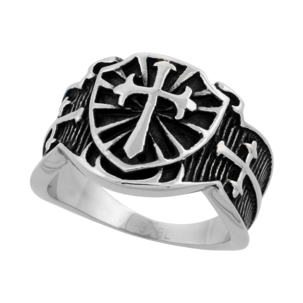 STAINLESS STEEL ST. JAMES CROSS BIKER RING FOR MEN 5/8 INCH LONG SIZES 9 - 15