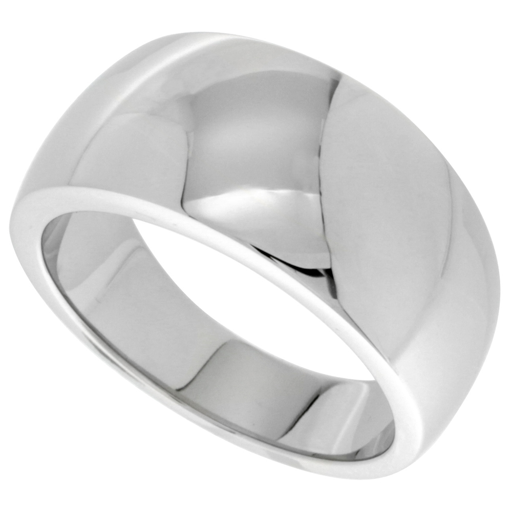 SURGICAL STAINLESS STEEL DOMED CIGAR BAND RING POLISHED FINISH 7/16 INCH LONG SIZES 5 - 9