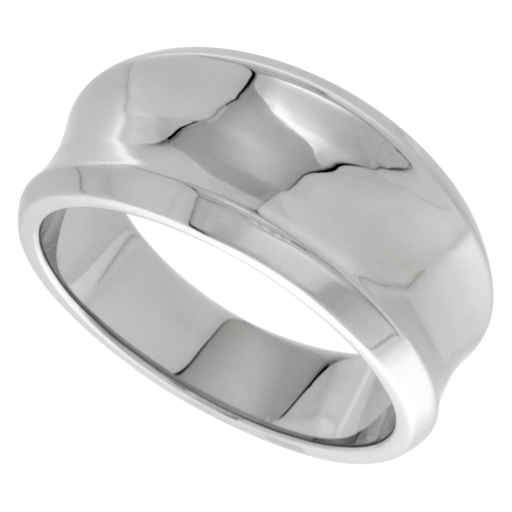 SURGICAL STAINLESS STEEL CONCAVED CIGAR BAND RING BEVELED EDGES 7/16 INCH LONG SIZES 5 - 9