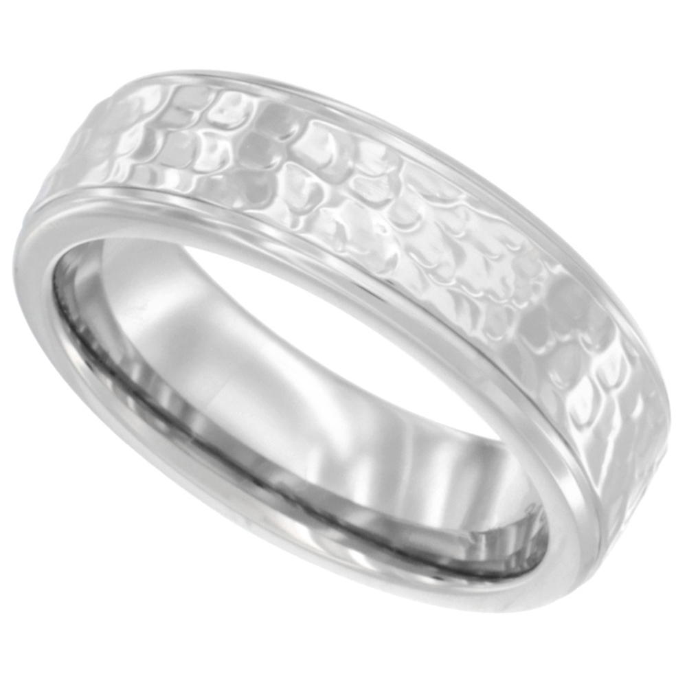 Surgical Stainless Steel 6mm Ladies Hammered Wedding Band Ring Bullnose Edge Comfort fit, sizes 5 - 9