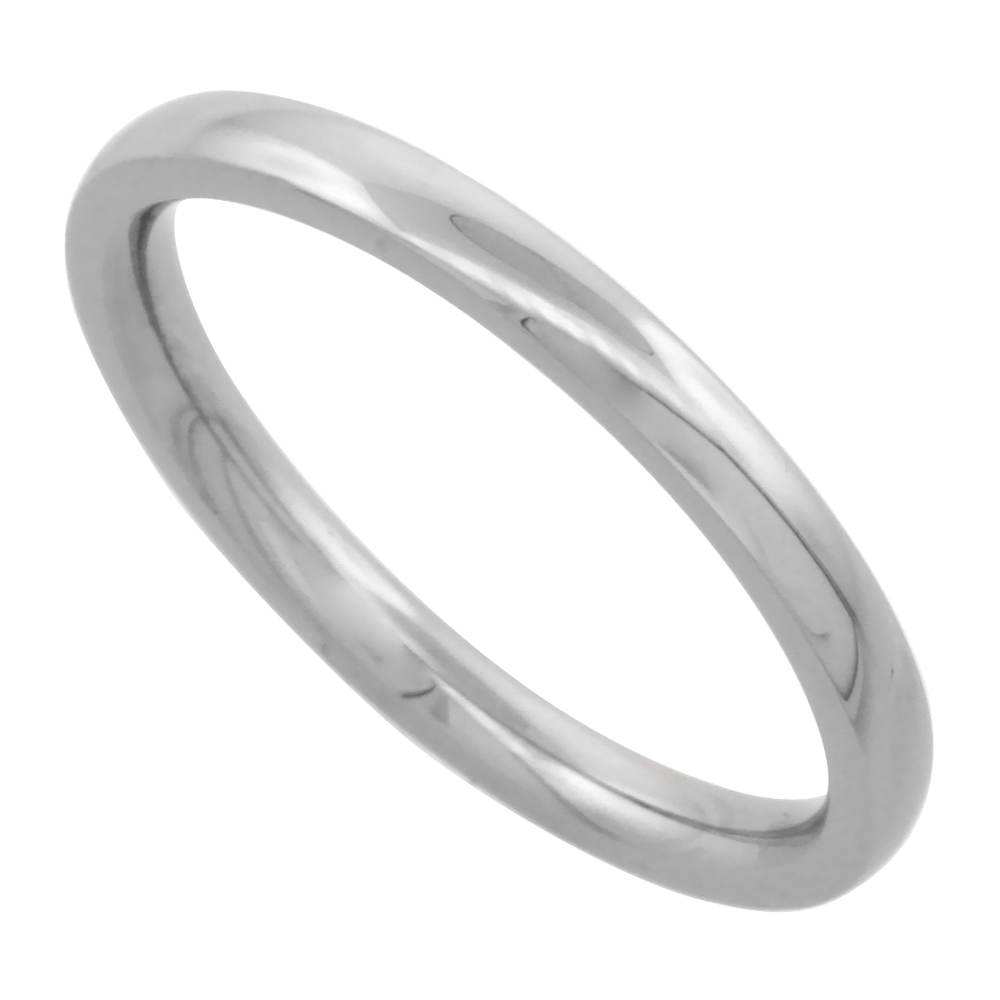 Surgical Stainless Steel 2mm Domed Wedding Band Thumb / Toe Ring Comfort-Fit High Polish, sizes 1 - 12