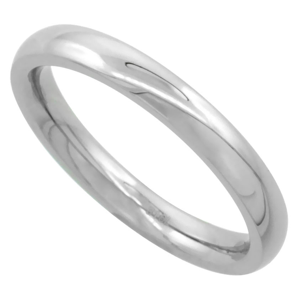 Surgical Stainless Steel 3mm Domed Wedding Band Thumb / Toe Ring Comfort-Fit High Polish, sizes 5 - 12