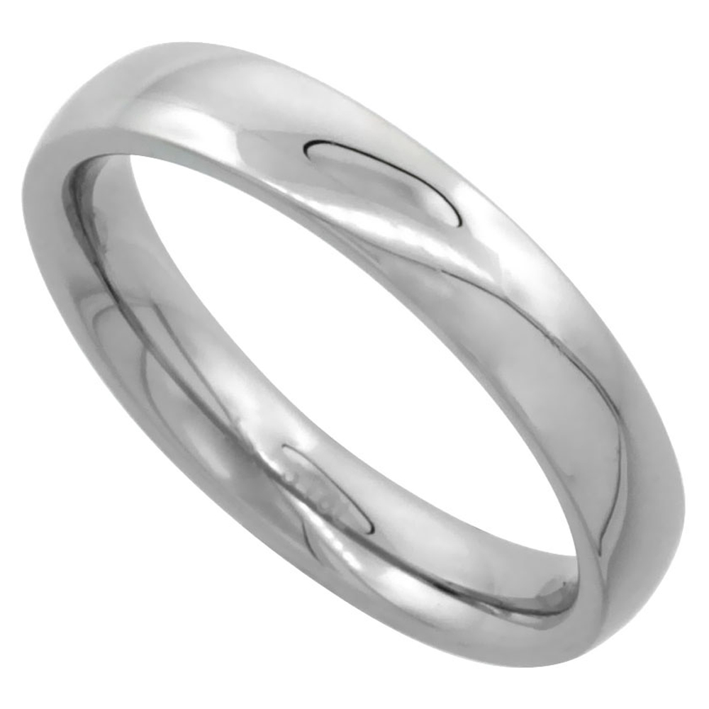 Surgical Stainless Steel 4mm Domed Wedding Band Thumb Ring Comfort-Fit High Polish, sizes 5 - 12