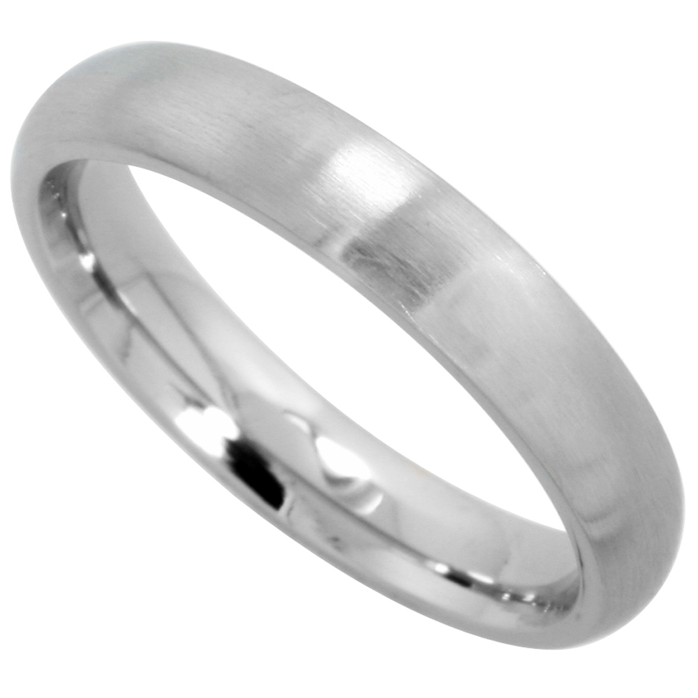 Surgical Stainless Steel 4mm Domed Wedding Band Thumb Ring Comfort-Fit Matte Finish, sizes 5 - 12