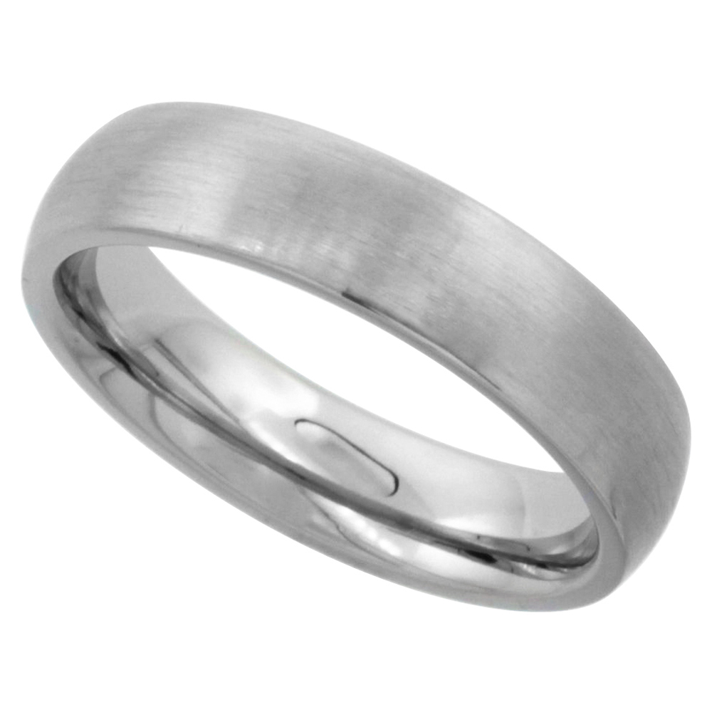 Surgical Stainless Steel 5mm Domed Wedding Band Thumb Ring Comfort-Fit Matte Finish, sizes 5 - 12