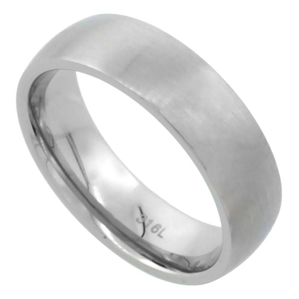 Surgical Stainless Steel 6mm Domed Wedding Band Thumb Ring Comfort-Fit Matte Finish, sizes 5 - 12