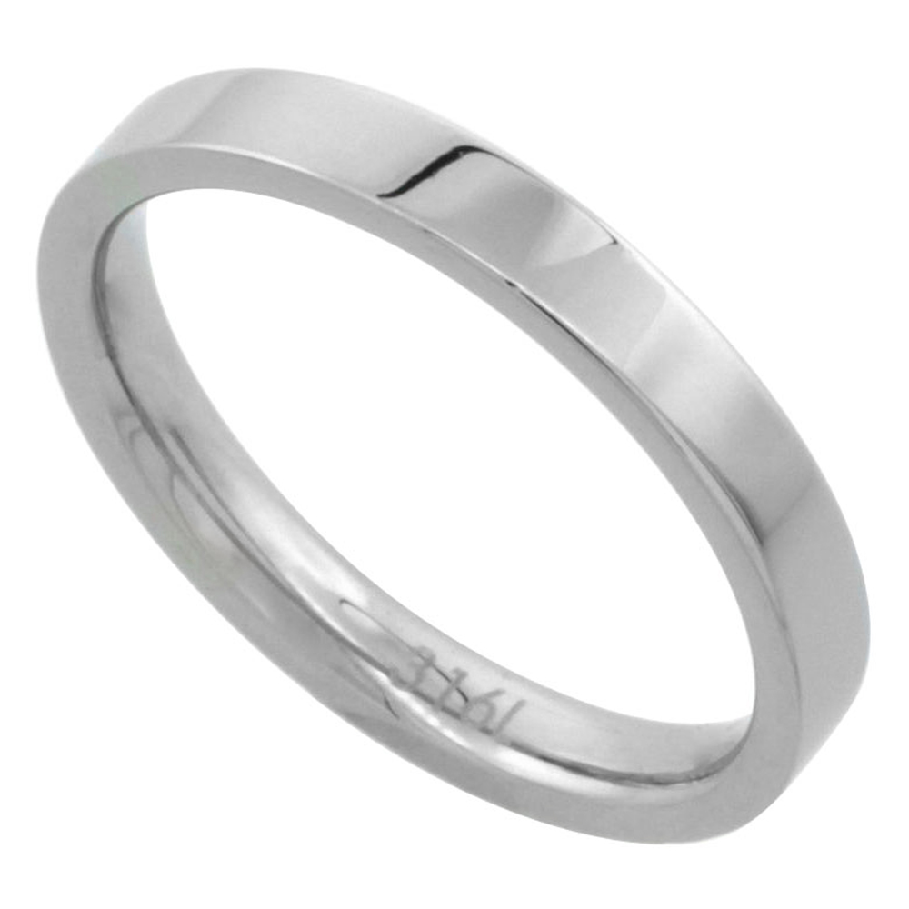 Surgical Stainless Steel 3mm Wedding Band Thumb / Toe Ring Comfort-Fit High Polish, sizes 5 - 12