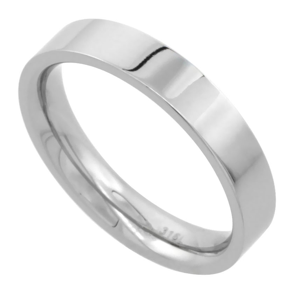 Stainless Steel Pipe Cut Flat 4mm Wedding Band / Thumb Ring Comfort fit High Polish, sizes 5 - 12