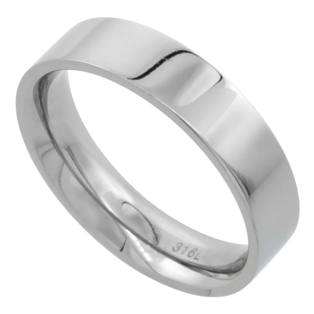 Surgical Stainless Steel 5mm Wedding Band Thumb Ring Comfort-Fit High Polish, sizes 5 - 12