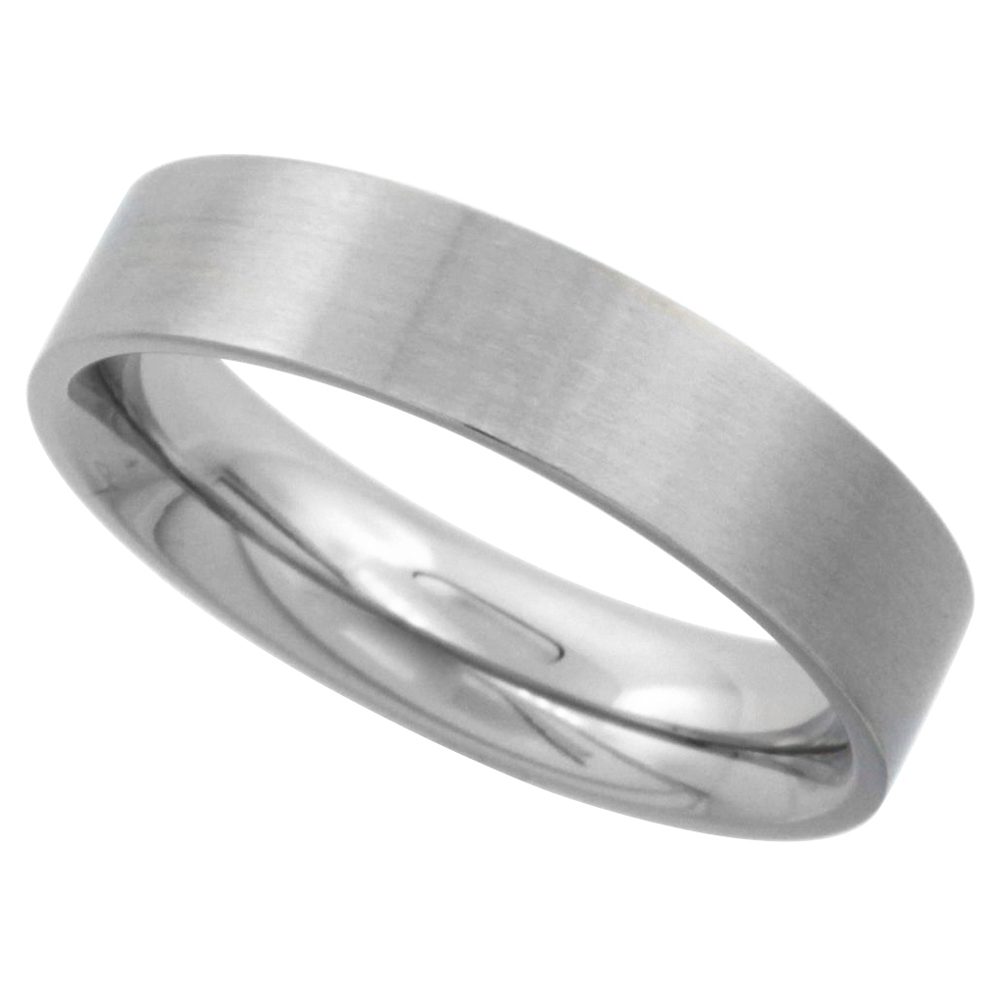 Surgical Stainless Steel 5mm Wedding Band Thumb Ring Comfort-Fit Matte Finish, sizes 5 - 12