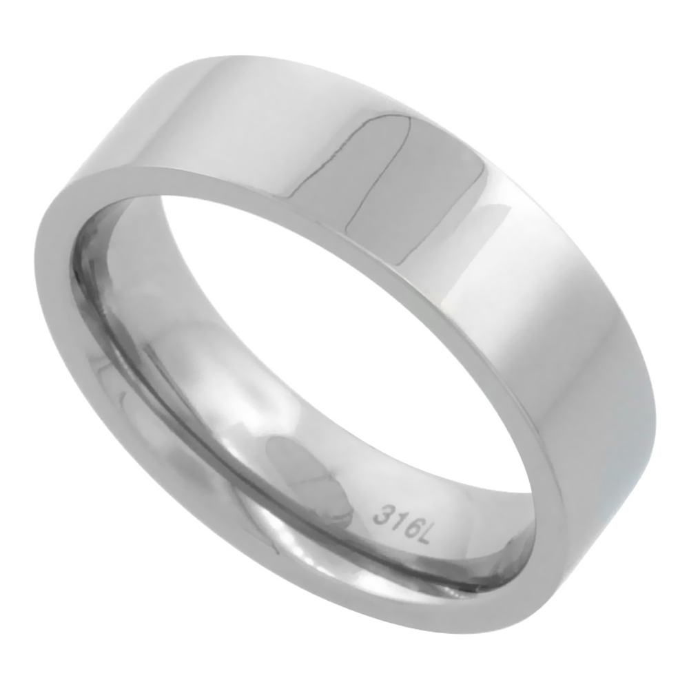 Surgical Stainless Steel 6mm Wedding Band Thumb Ring Comfort-Fit High Polish, sizes 5 - 12