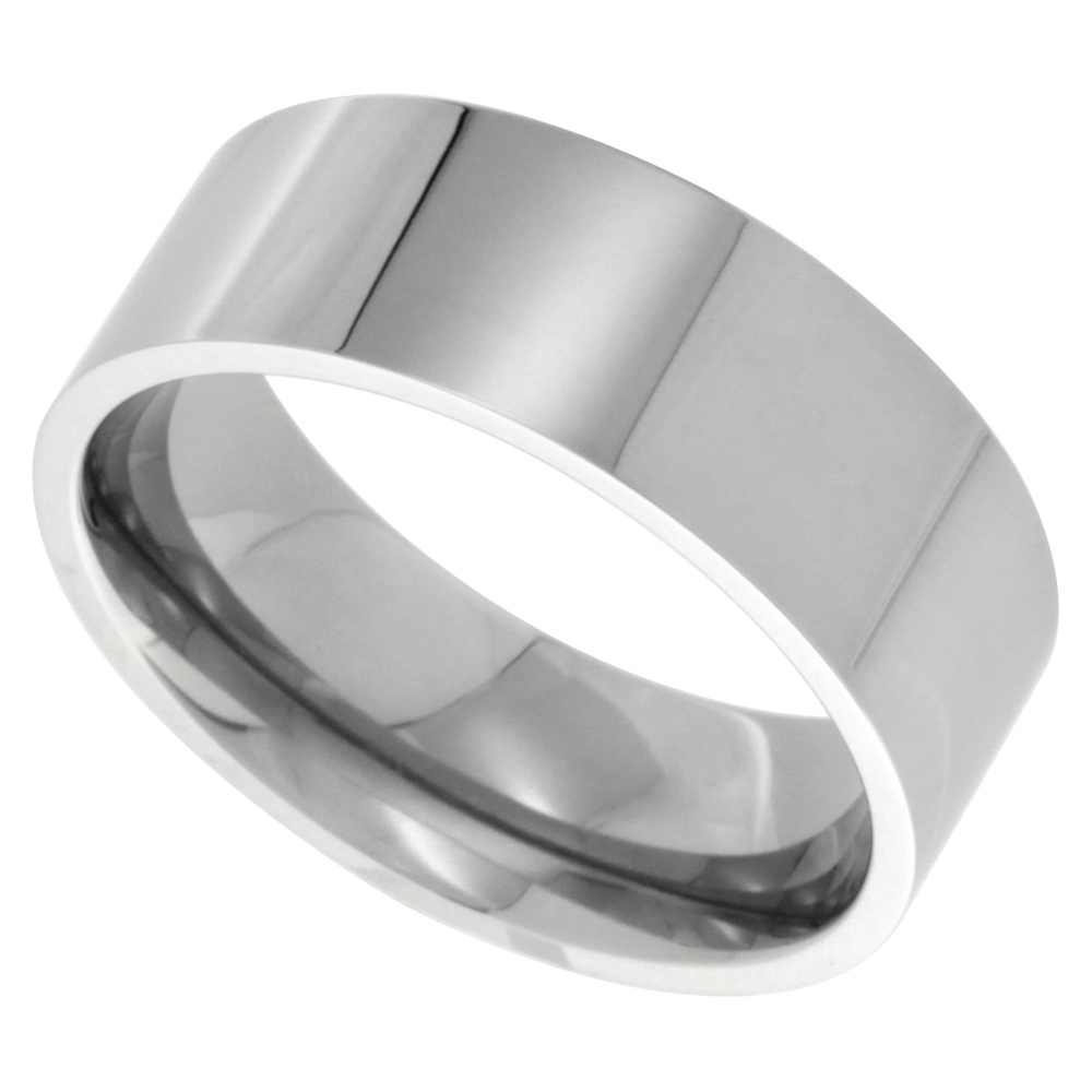 Stainless Steel Pipe Cut Flat 8mm Wedding Band / Thumb Ring Comfort fit High Polish, sizes 8 - 15