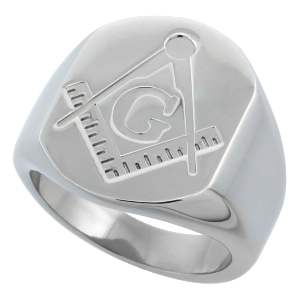Surgical Stainless Steel Masonic Ring Square and Compass 3/4 inch, Sizes 8 - 14