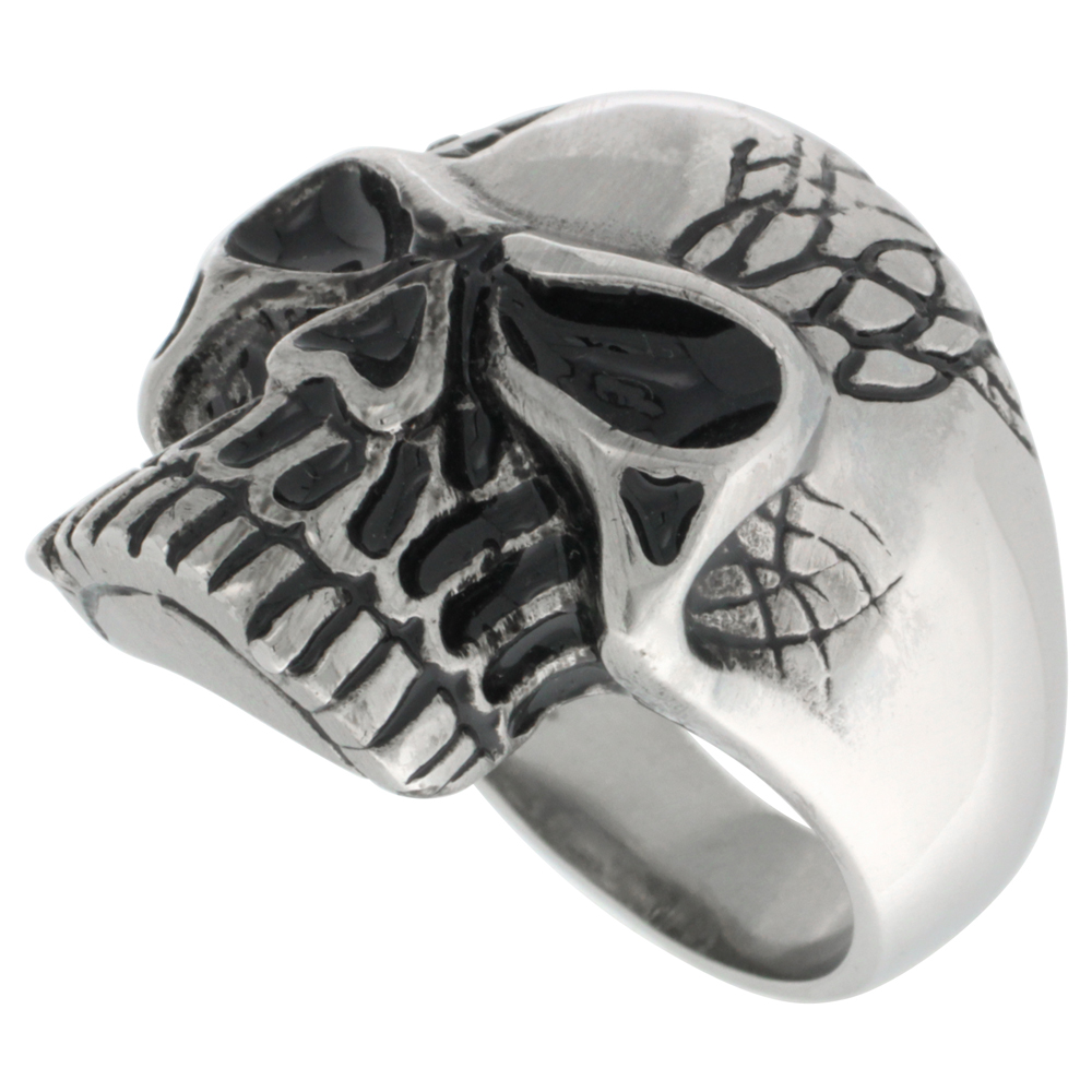 Stainless Steel Skull Ring with Cracks Biker Rings for men sizes 9 - 15