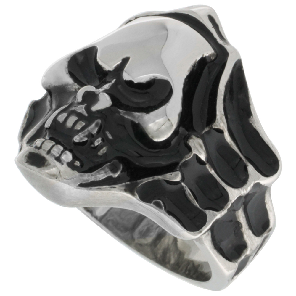 Stainless Steel Shrouded Vampire Skull Ring Biker Rings for men sizes 9 - 15