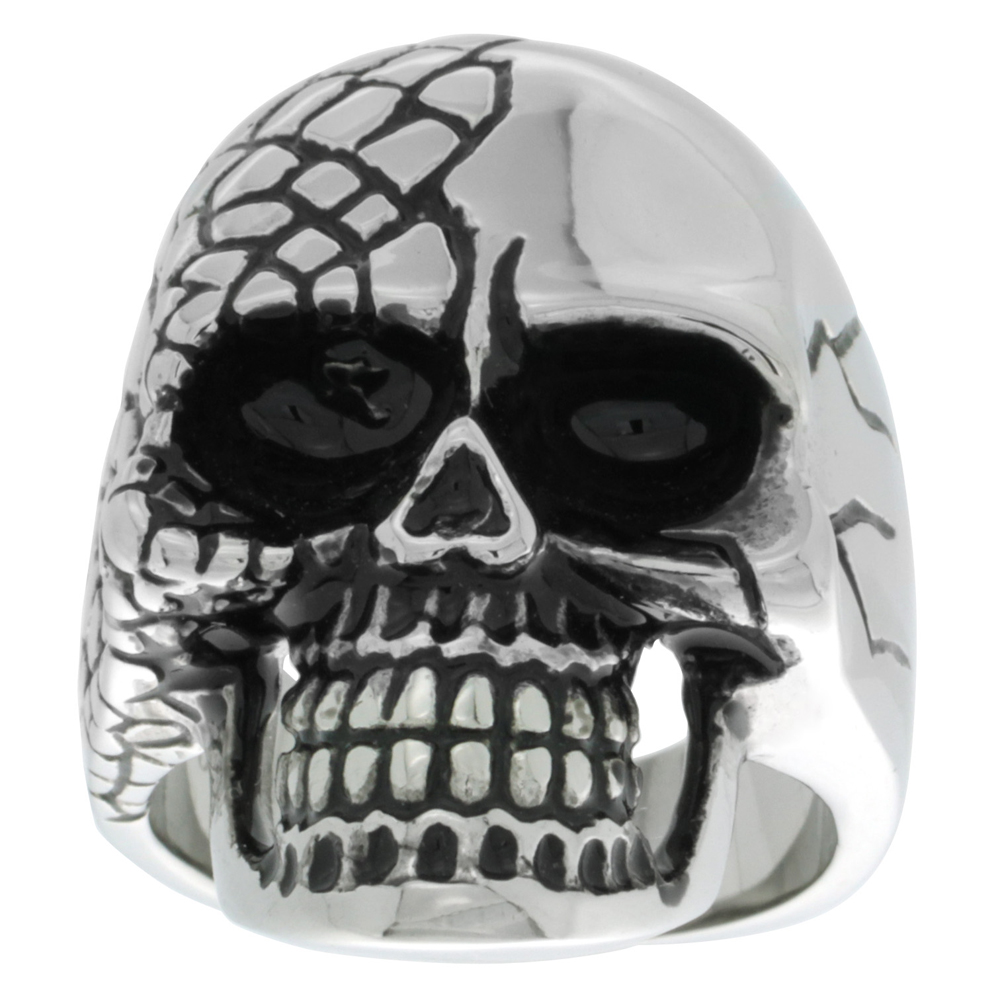 Stainless Steel Skull Half Covered Ring Scales Biker Rings for men sizes 9 - 15