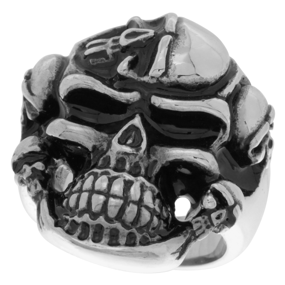Stainless Steel Large Skull Ring 5 Skulls Biker Rings for men sizes 9 - 15
