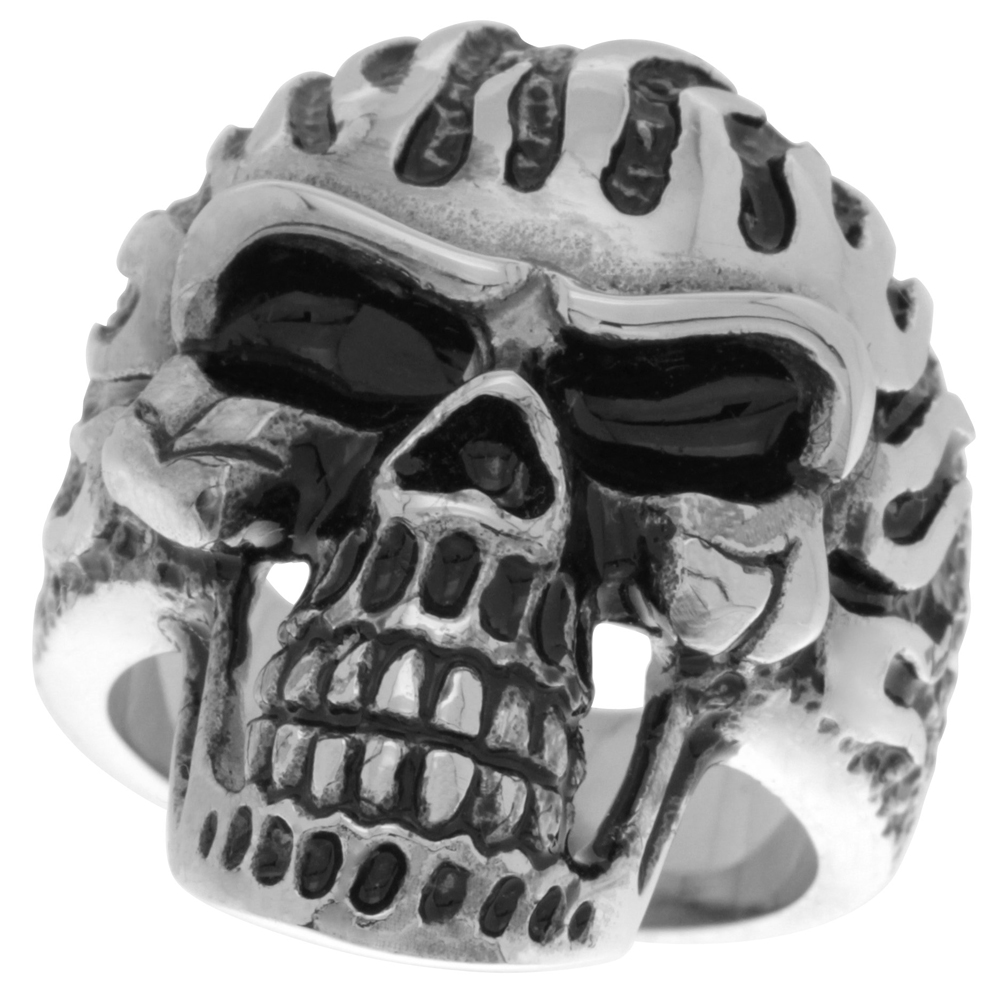 Stainless Steel Skull Ring with Flames Biker Rings for men sizes 9 - 15