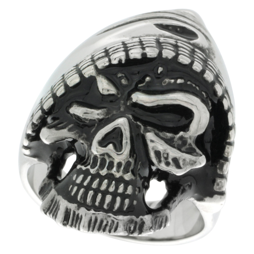 Stainless Steel Gothic Hooded Skull Ring Biker Rings for men sizes 9 - 15