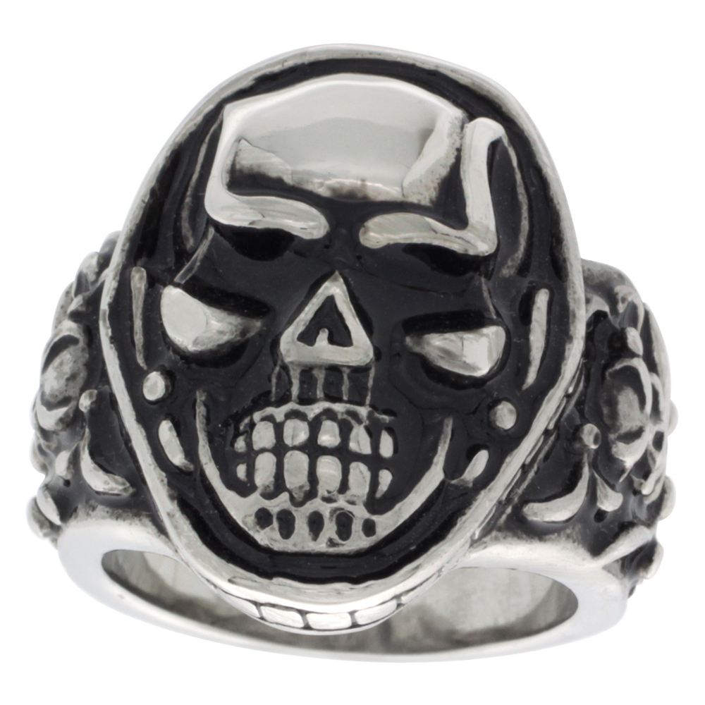 Stainless Steel Skull Ring Skulls Sides Biker Rings for men sizes 9 - 15