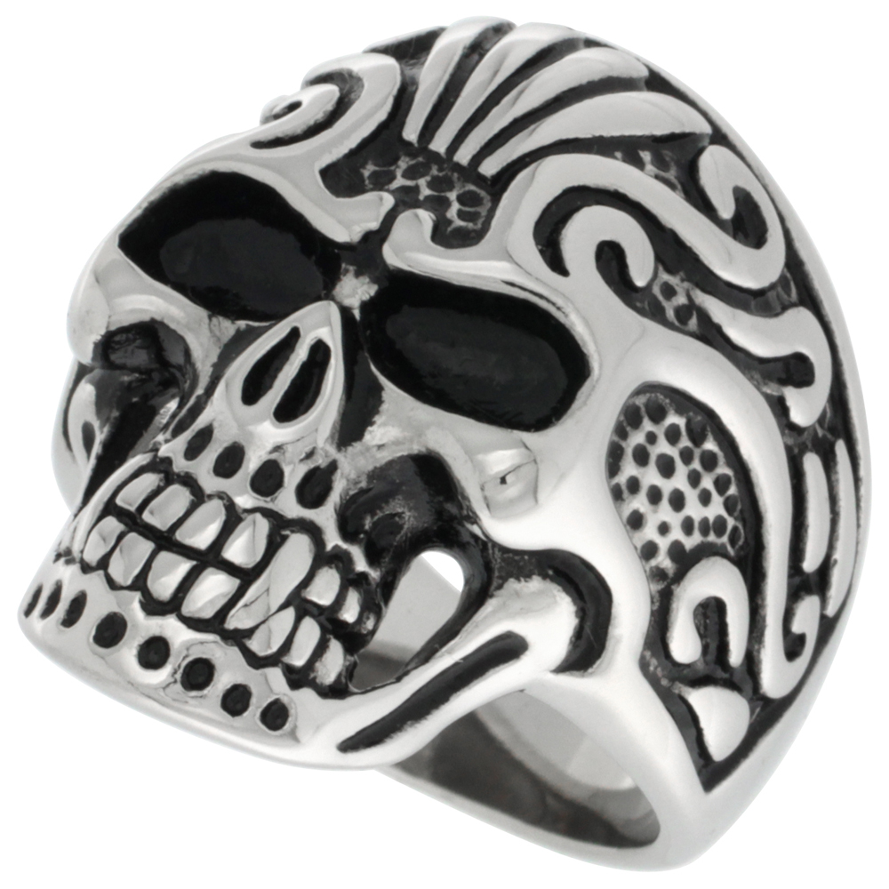 Stainless Steel Vampire Skull Ring Tribal Tattoos Biker Rings for men sizes 9 - 15