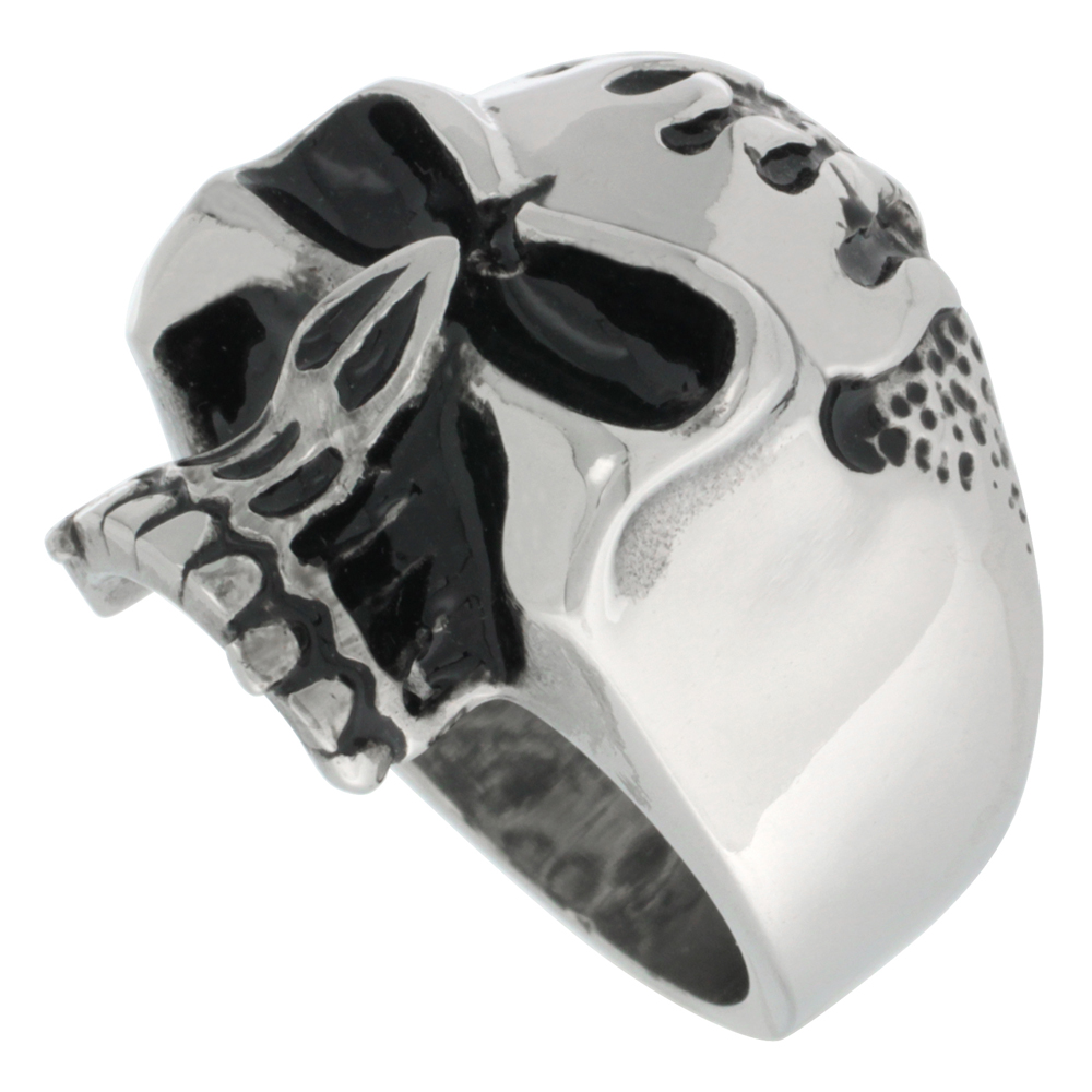 Stainless Steel Skull Ring Flames on Forehead Biker Rings for men sizes 9 - 15