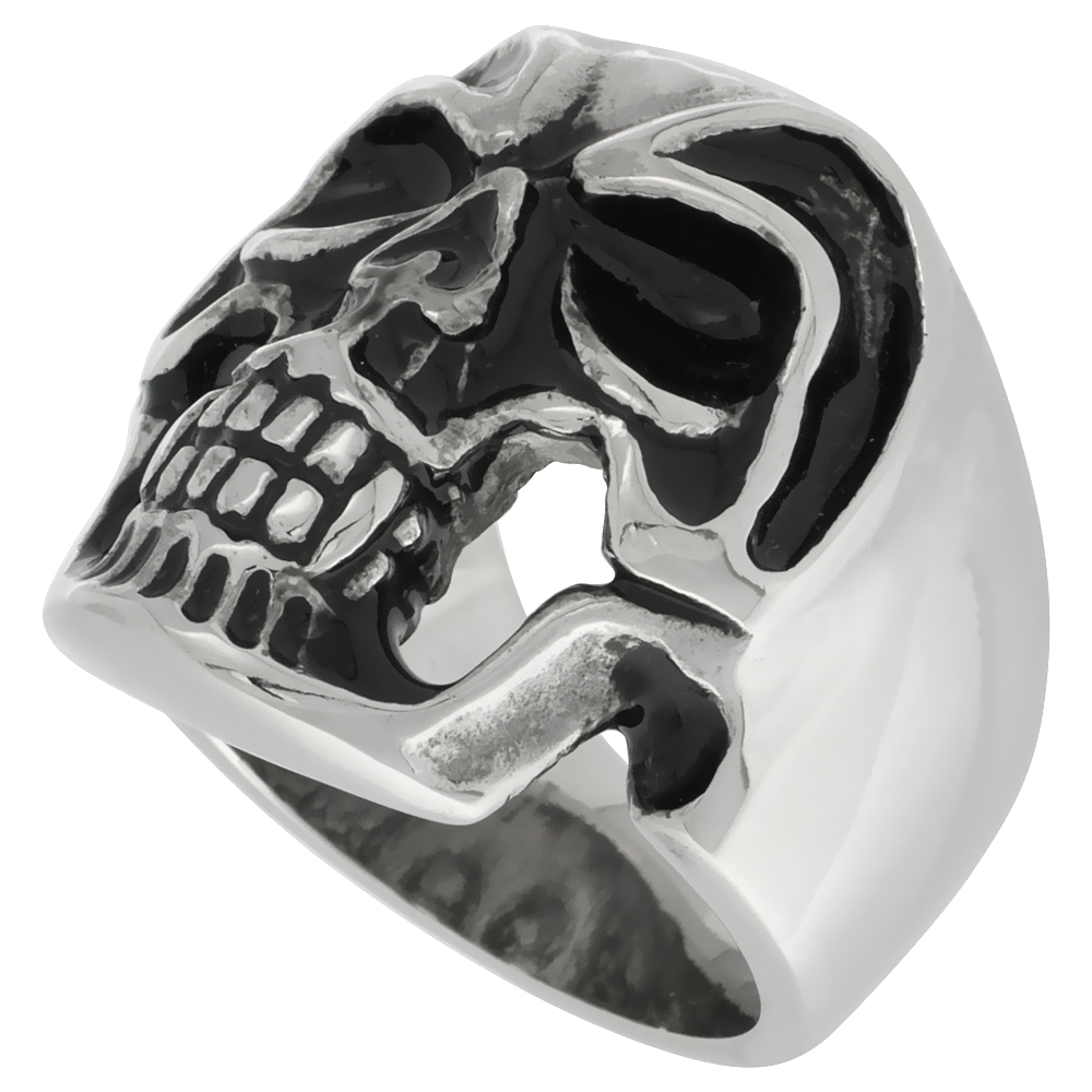 Stainless Steel Skull Ring with Helmet Biker Rings for men sizes 9 - 15