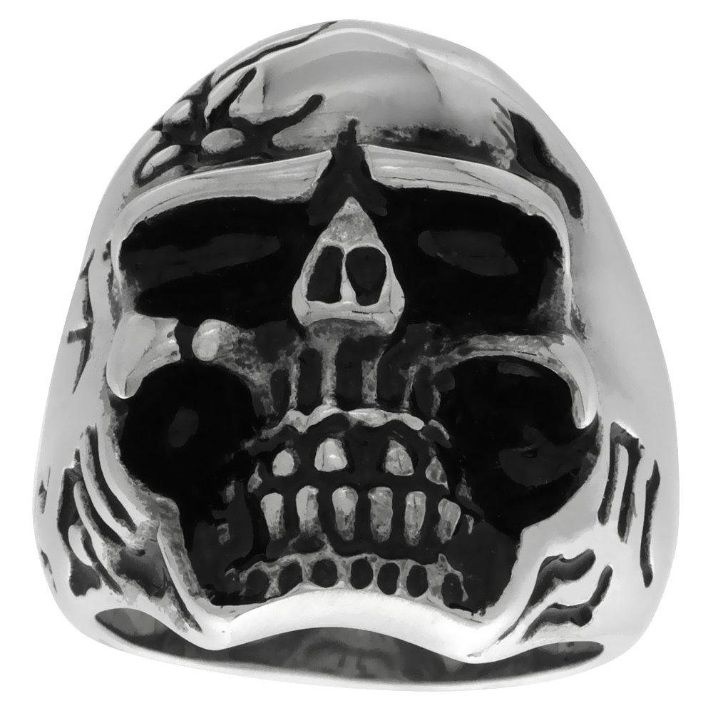 Stainless Steel Skull Ring Alien Graffiti Biker Rings for men sizes 9 - 15