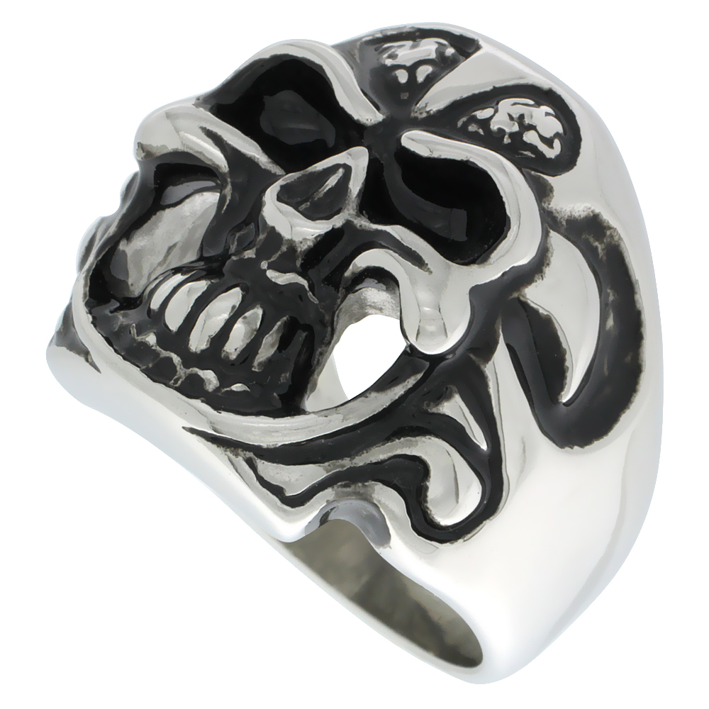 Stainless Steel Skull Ring Tribal Pattern Helmet biker Rings for men sizes 9 - 15