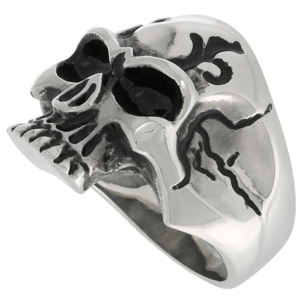 Stainless Steel Skull Ring Deep Cracks Biker Rings for men sizes 9 - 15