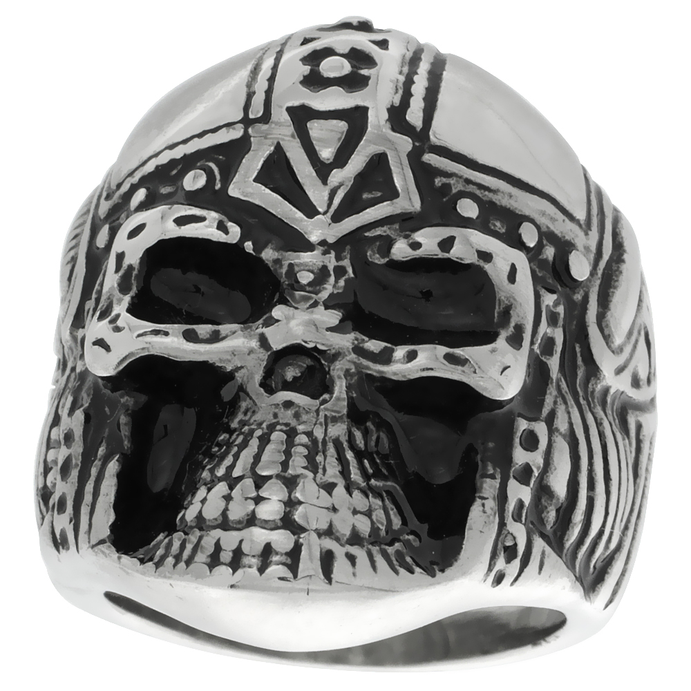 Stainless Steel Ape Warrior Skull Ring with Helmet Biker Rings for men sizes 9 - 15