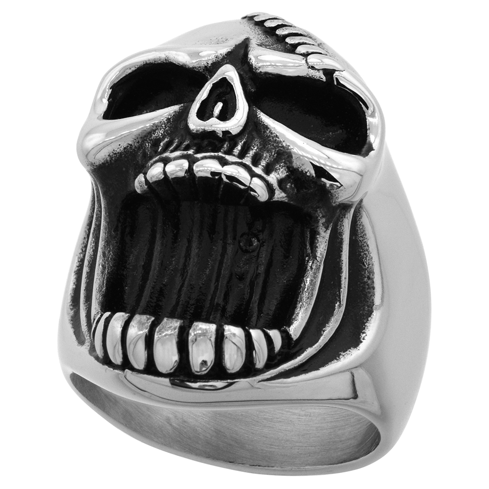 Stainless Steel Bottle Opener Ring Skull Stitched Forehead 3/4 inch wide size 9 - 13