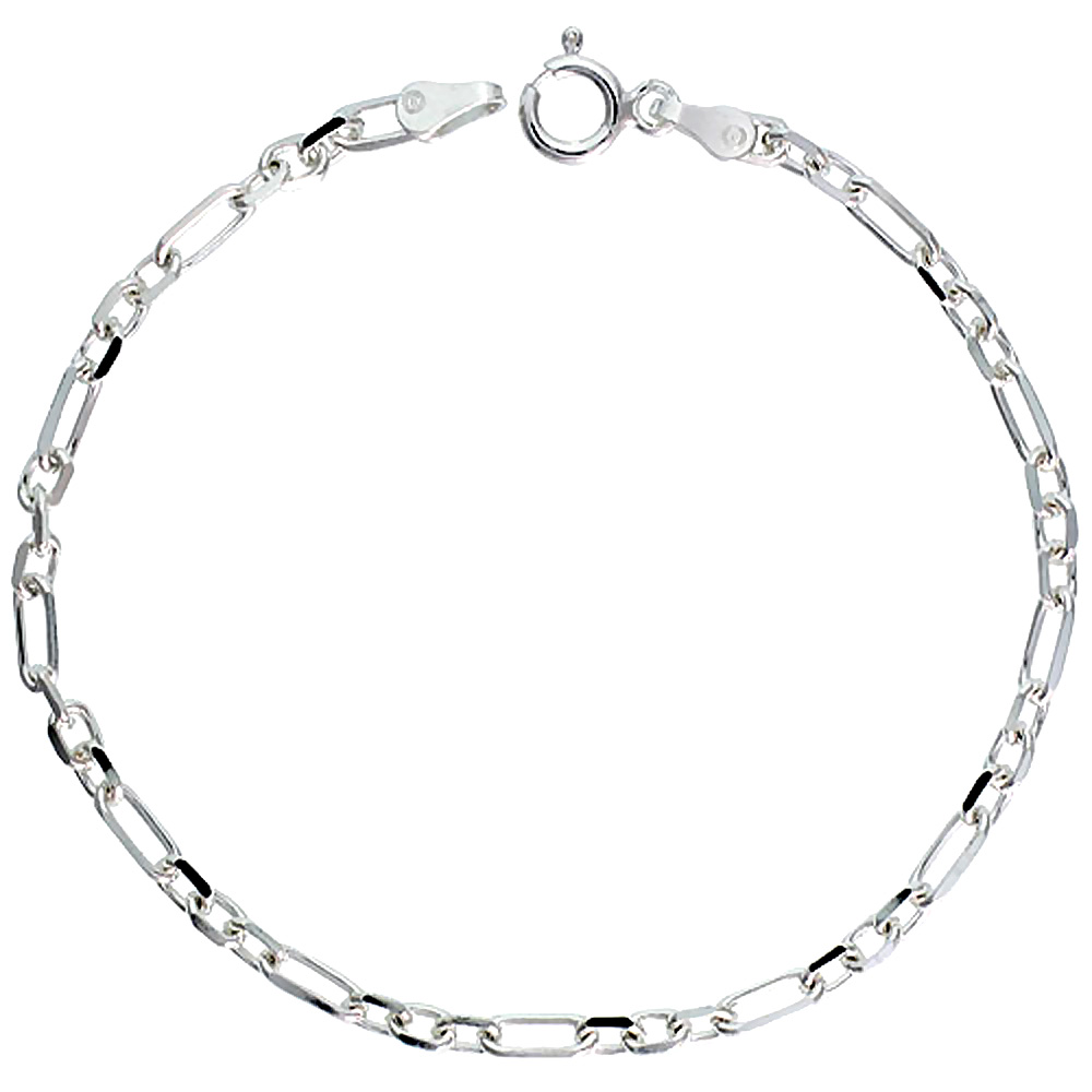 STERLING SILVER FIGARO CABLE LINK CHAIN NECKLACES & BRACELETS 3MM BEVELED NICKEL FREE. SIZES 7-30 INCH