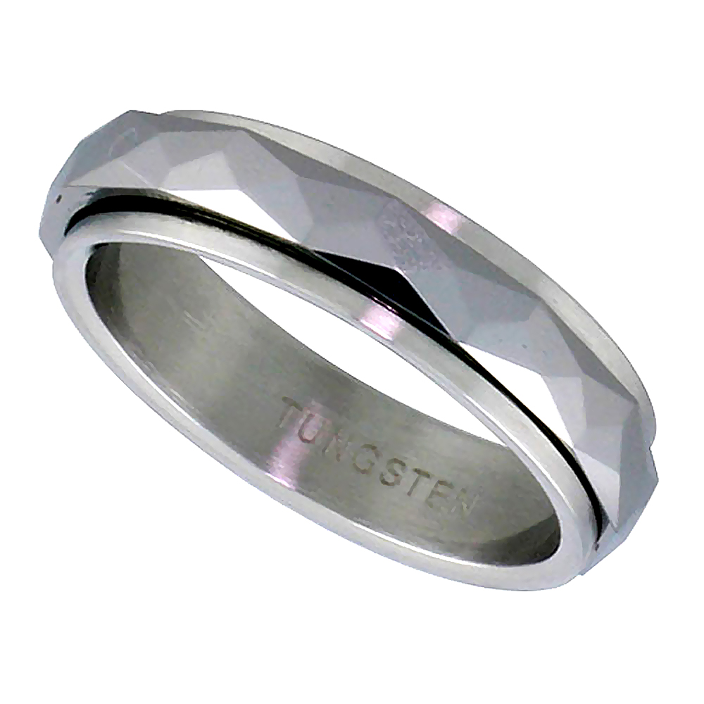 Tungsten Carbide 5 mm Faceted Spinner Wedding Band Ring, sizes 7 to 14