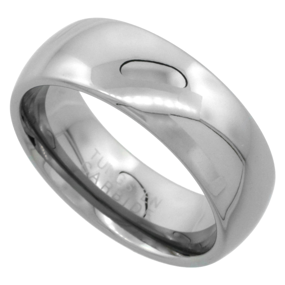 TUNGSTEN CARBIDE 8 MM COMFORT FIT DOMED WEDDING BAND RING FOR HIM & HER MIRROR POLISHED FINISH SIZES 5 TO 14