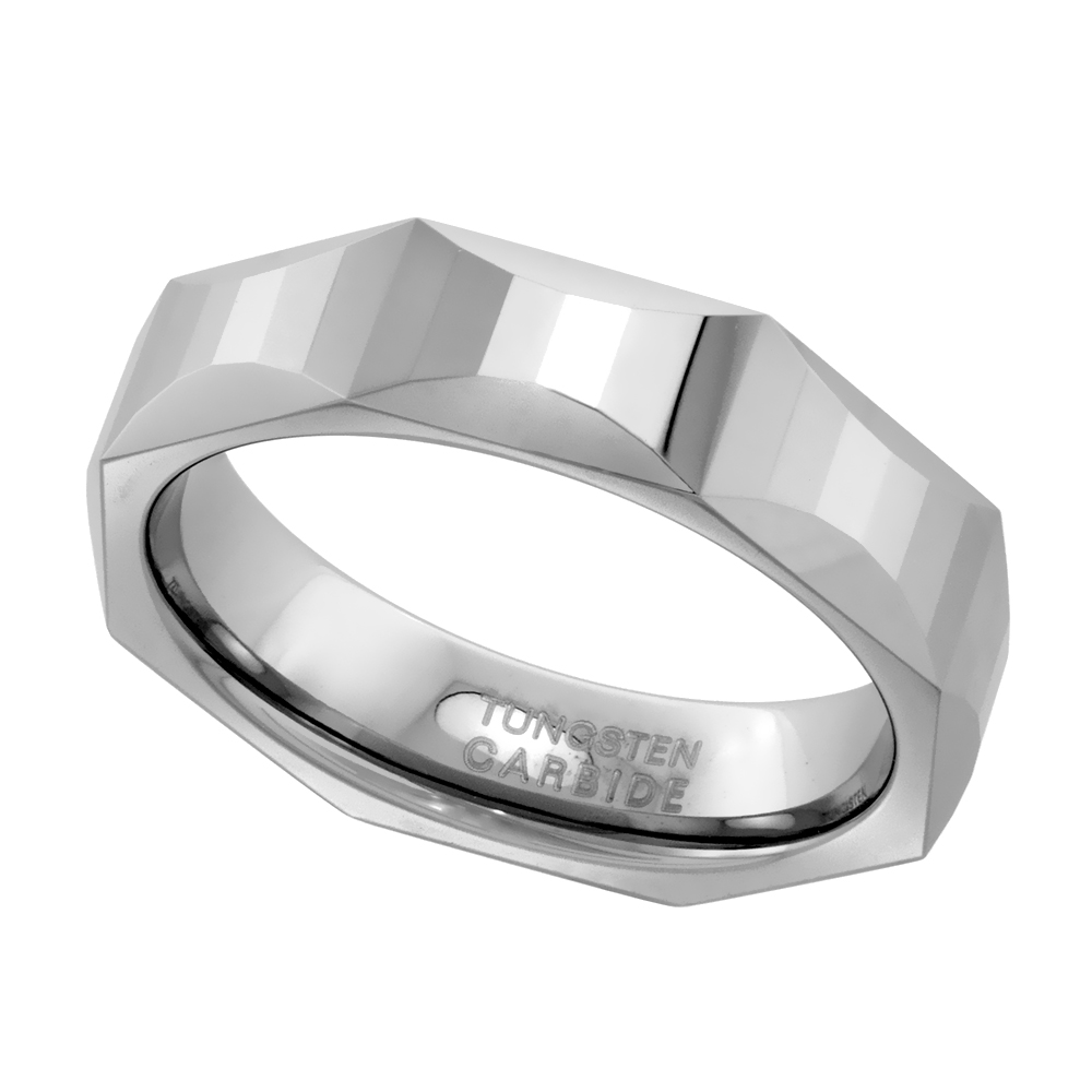 TUNGSTEN CARBIDE 5.5 MM FACETED FLAT WEDDING BAND RING HOUR GLASS PATTERNS SIZES 7 TO 14