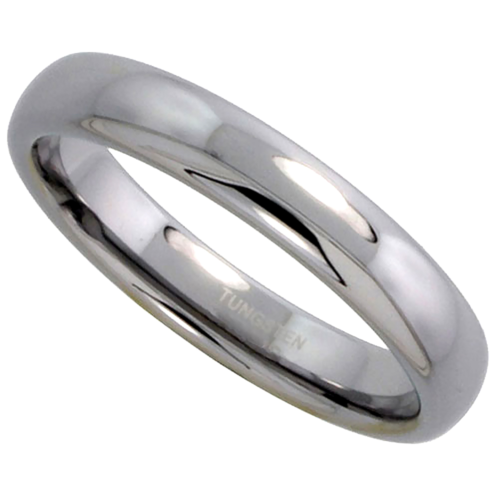 Tungsten Carbide 4 mm Domed Wedding Band Thumb Ring His & Hers Highly Polished Finish, sizes 5 to 12