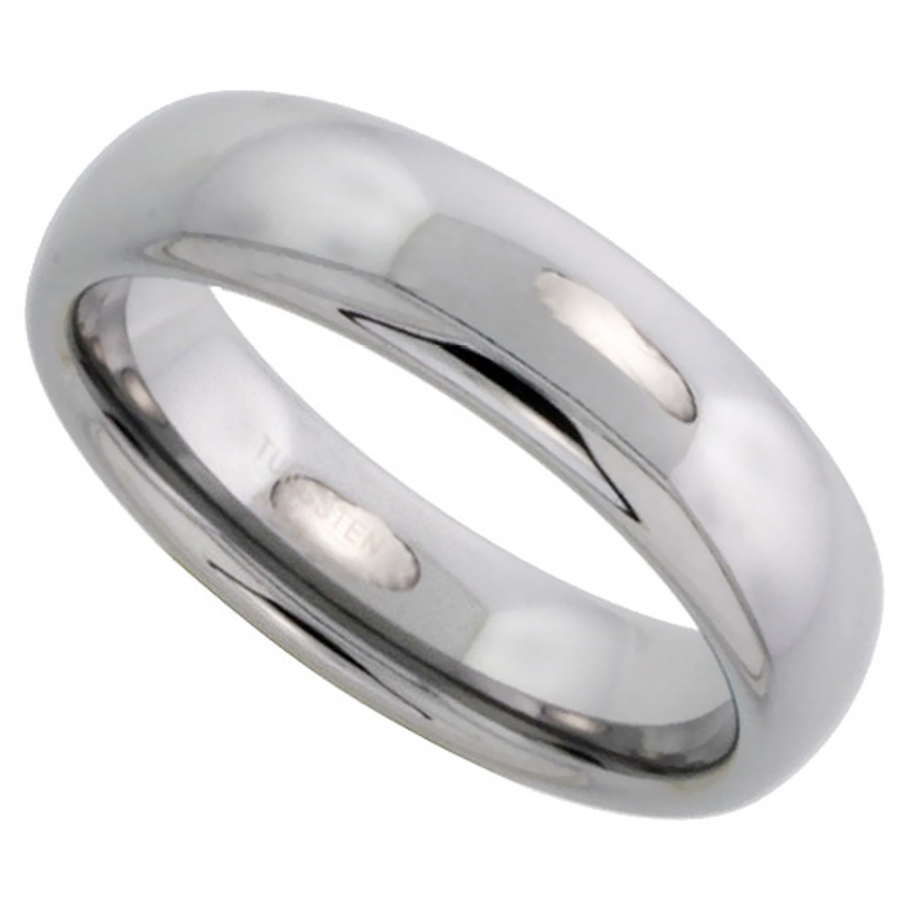 TUNGSTEN CARBIDE 6 MM DOMED WEDDING BAND THUMB RING HIS & HERS HIGHLY POLISHED FINISH SIZES 5 TO 12