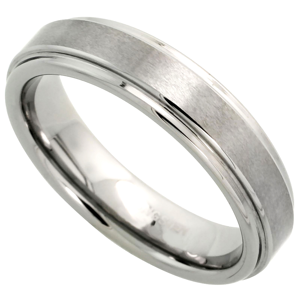 Tungsten Carbide 5.5 mm Wedding Band Ring Satined Center Recessed Edges, sizes 5 to 12