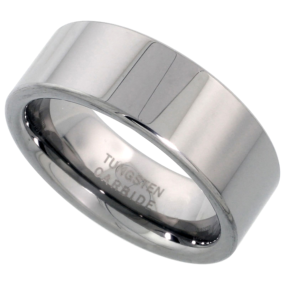 Tungsten Carbide 8 mm Pipe Cut Wedding Band Ring for Men and Women Polished Comfort fit, sizes 7 to 14