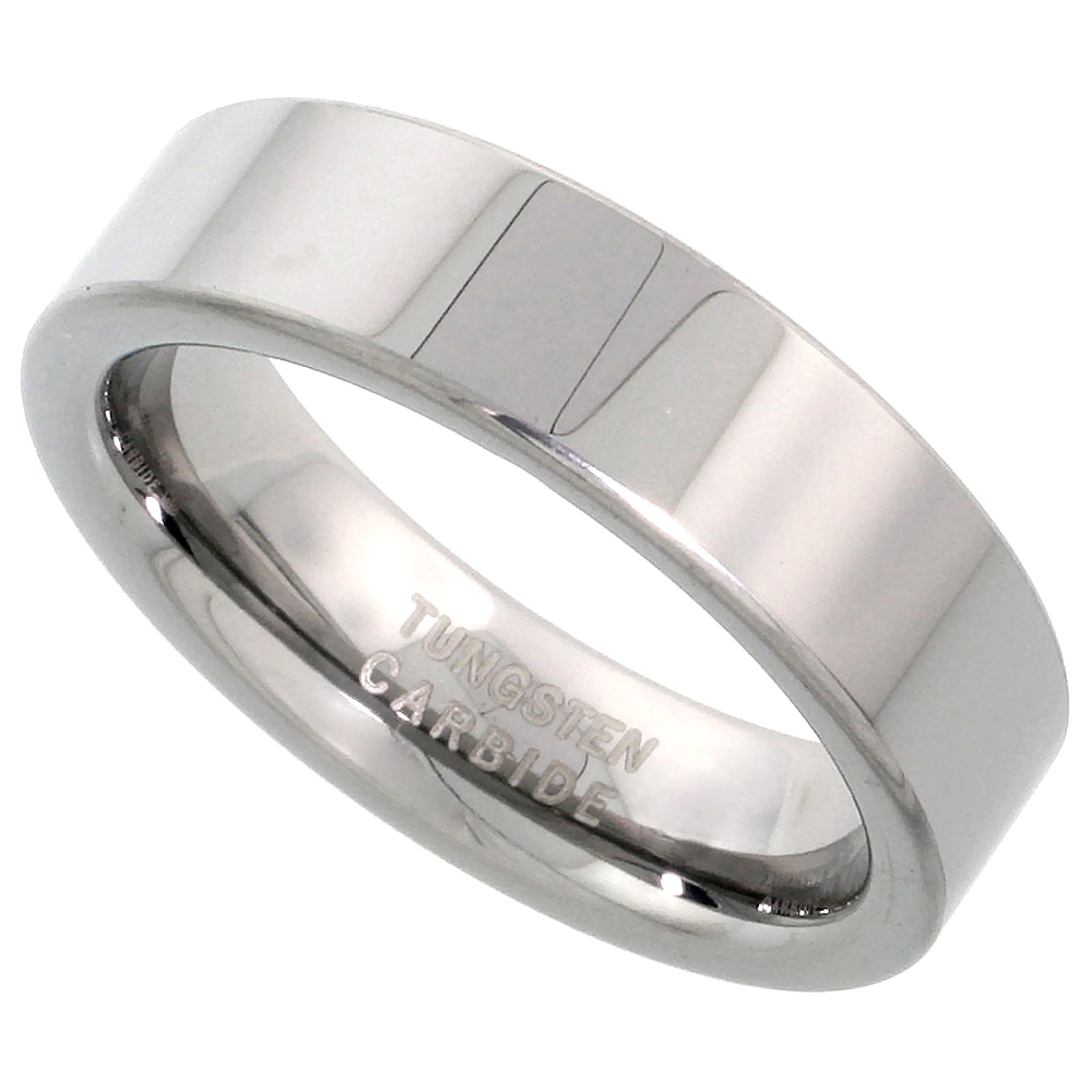 Tungsten Carbide 6 mm Pipe Cut Wedding Band Ring for Men and Women Polished Comfort fit, sizes 5-12