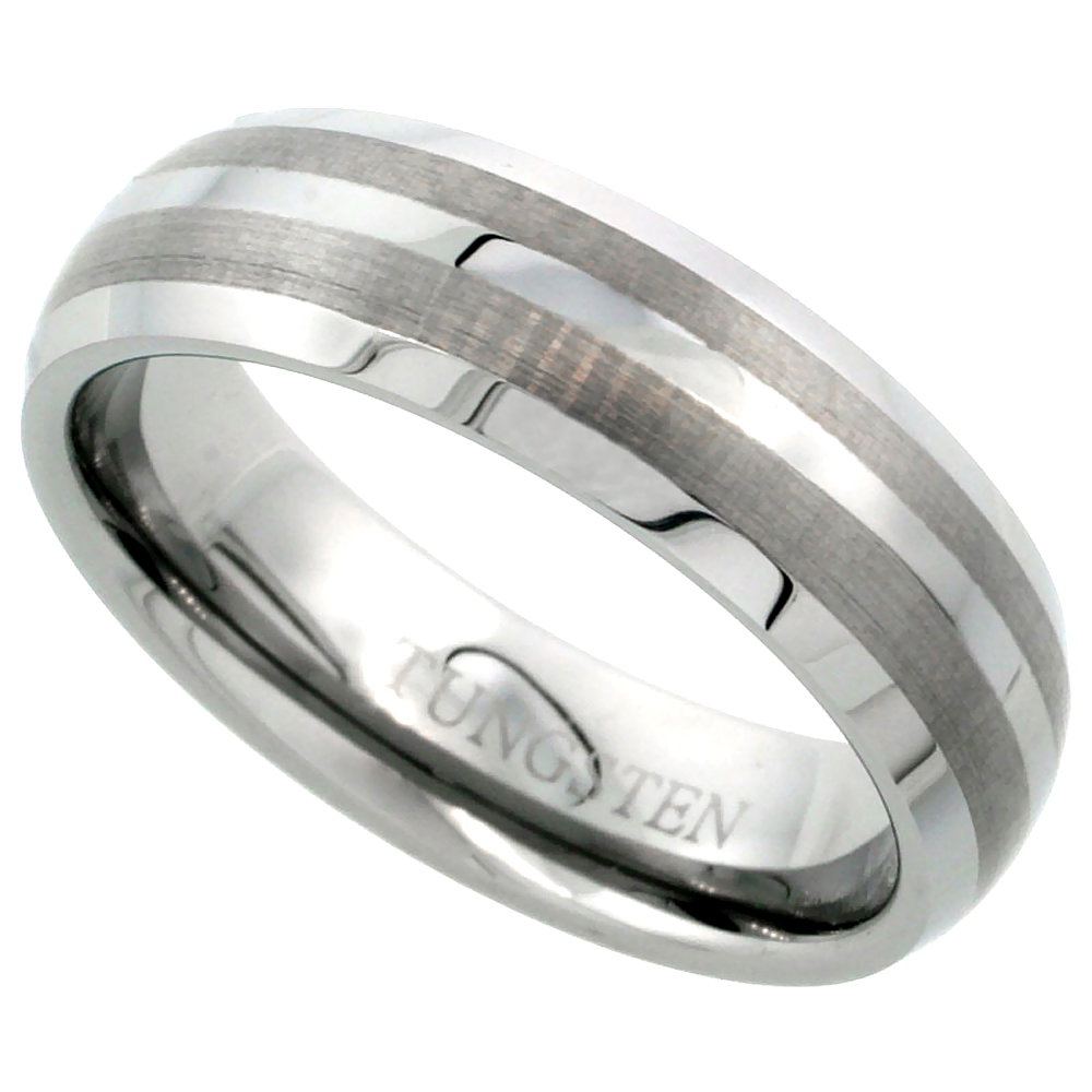 Tungsten Carbide 6mm Dome Wedding Band Ring for Women for Women Etched Double Stripes Beveled Edges, sizes 6 to 9