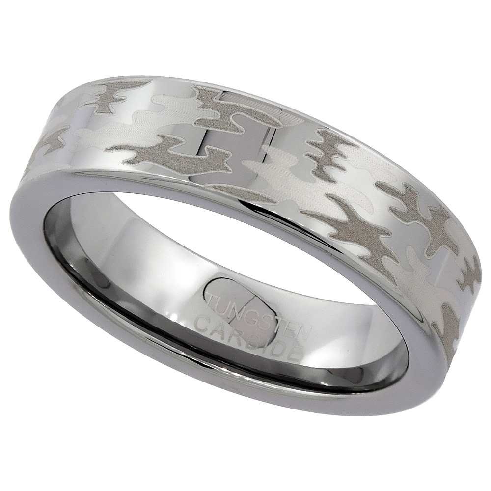 6mm Tungsten 900 Camouflage Wedding Ring Comfort fit, sizes 5 - 11