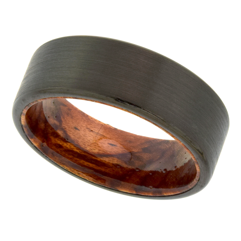 8MM INNER WOOD TUNGSTEN CARBIDE WEDDING BAND RING BRUSHED FINISHED COMFORT FIT SIZE 9 - 13