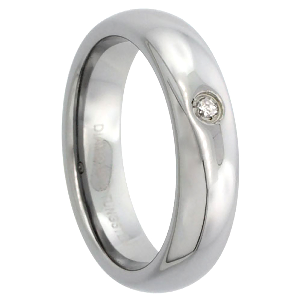 5mm Tungsten 900 Diamond Wedding Ring for him and her Domed Polished Finish Comfort fit, sizes 4 to 9.5