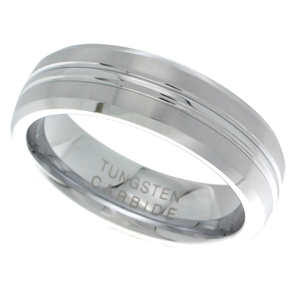 6mm Tungsten 900 Wedding Ring for Women Convex Groove Center Satin Finish Beveled Edges Comfort fit, sizes 6 - 9