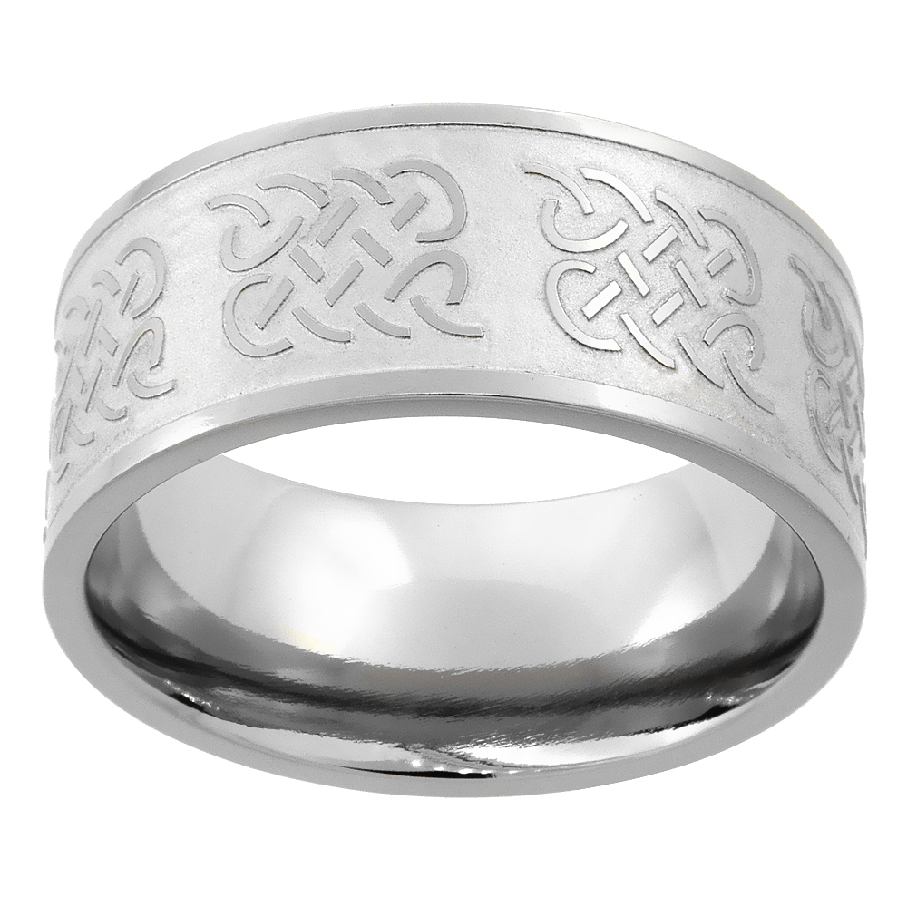 10mm Titanium Pipe Cut Celtic Knot Wedding Band Ring for Men and Women Comfort Fit sizes 7 - 14